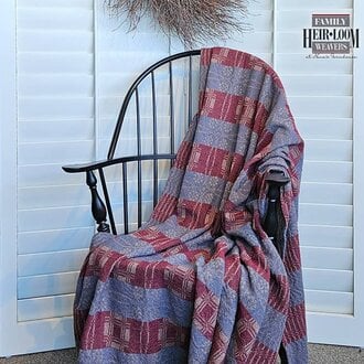 Whig Rose Denim Blue Burgundy Stripe Twill Blanket Throw