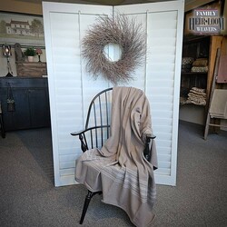 Twill Blanket Throw Sheep's Gray & Linen Stripe 50 x 75