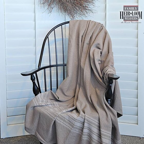 Sheep's Gray & Linen Stripe Twill Blanket Throw