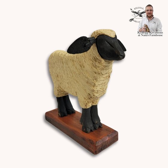 Hand Carved Sheep with Black Ears & Face