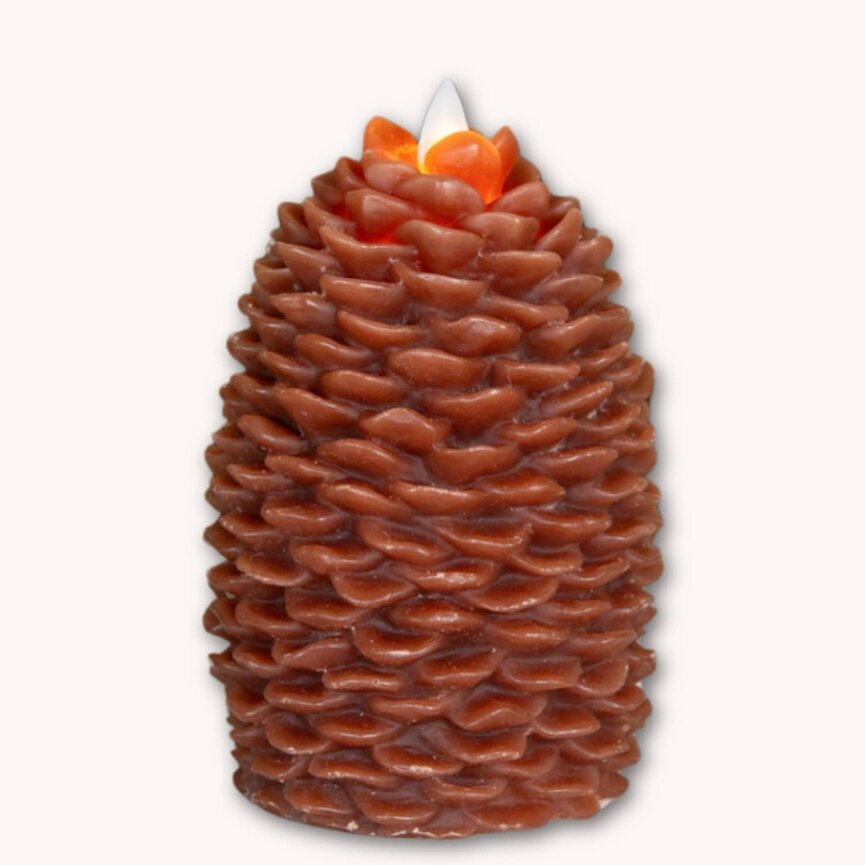 Moving Flame Bronze Pinecone Timer Candle - 6" x 3.5"