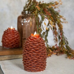 Moving Flame Bronze Pinecone Timer Candle - 6" x 3.5"