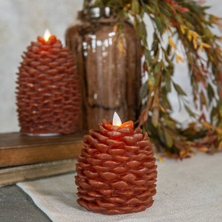 Moving Flame Bronze Pinecone Timer Candle - 4.25"