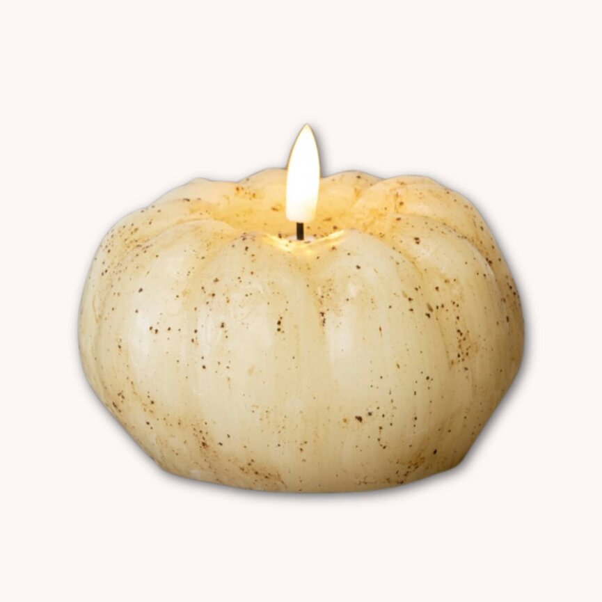 Cream 3D Flame Pumpkin Timer Candle - 3.5" x 4.75"