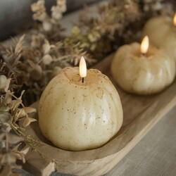 Cream 3D Flame Pumpkin Timer Candle - 4" x 4.5"