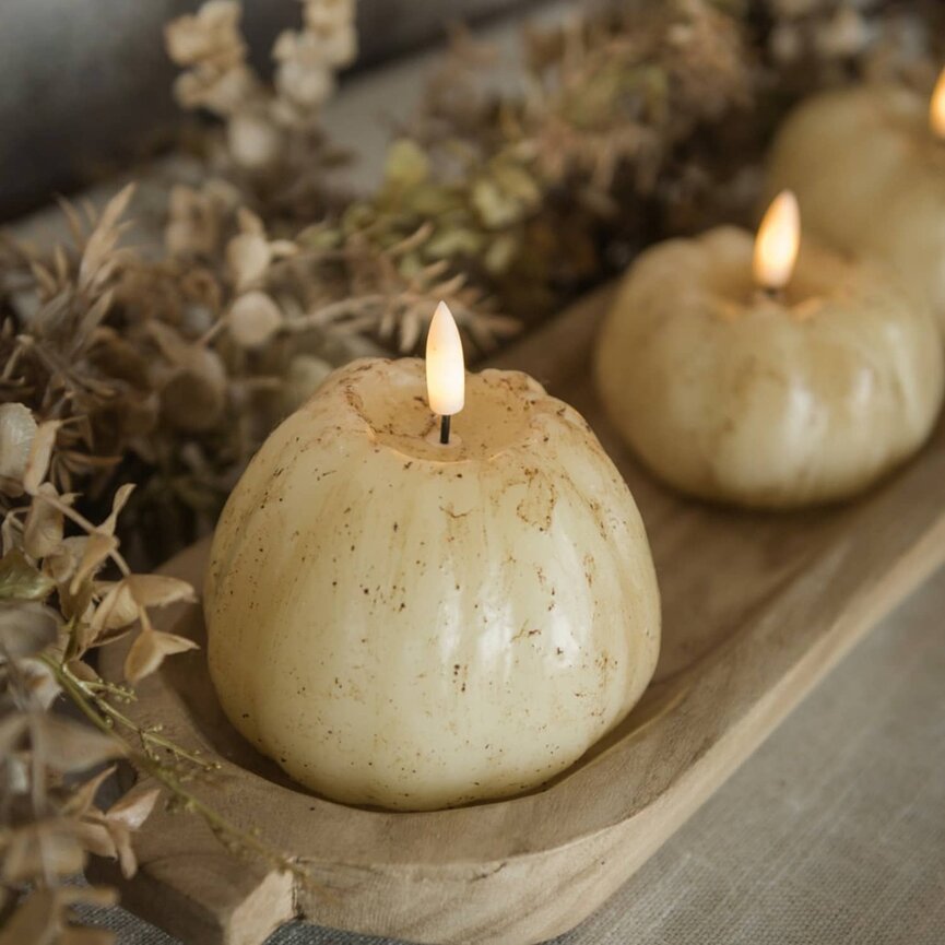 Cream 3D Flame Pumpkin Timer Candle - 4" x 4.5"