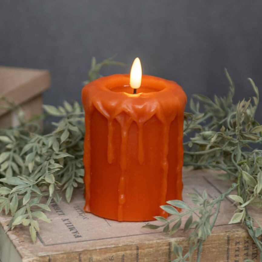 Orange 3D Flame Pillar Candle - 4" x 3.25"