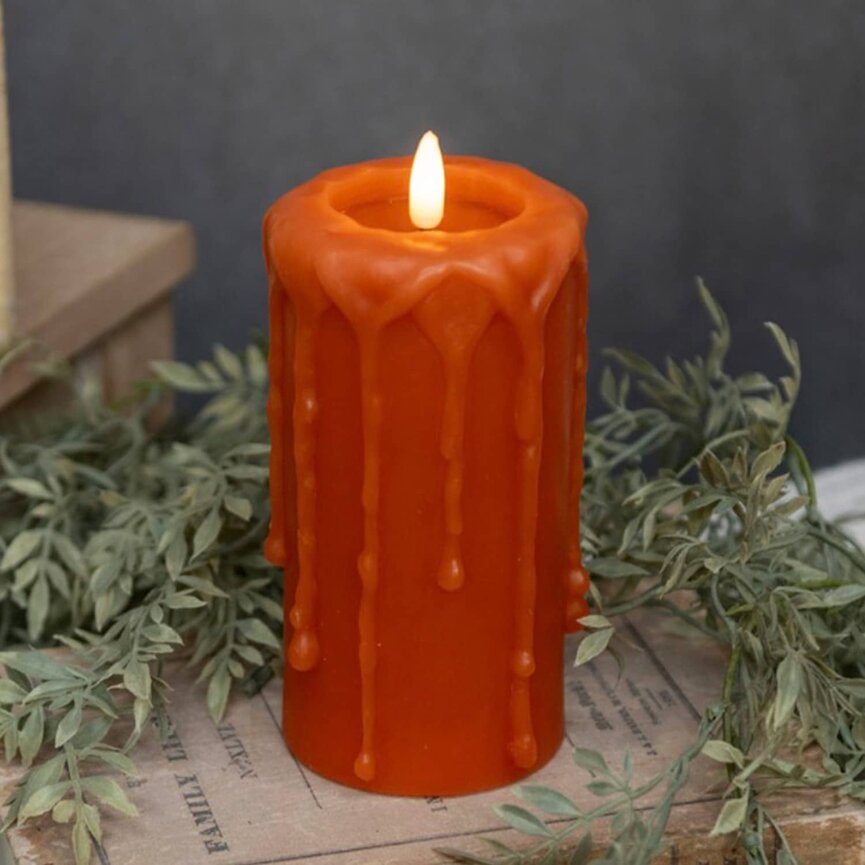 Orange 3D Flame Pillar Candle - 6" x 3.25"