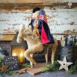 George Washington On Horse Crossing The Delaware with Flag - 24" x 21"