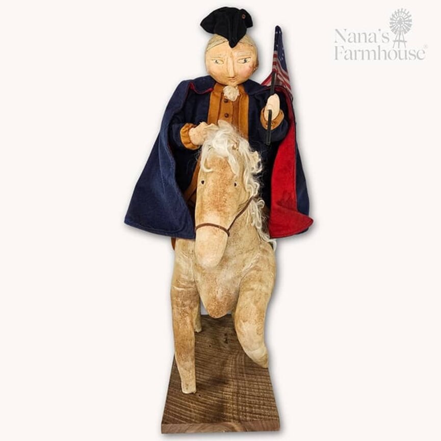 George Washington On Horse Crossing The Delaware with Flag - 24" x 21"