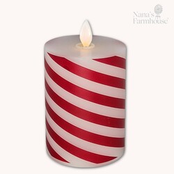 Candy Cane Moving Flame LED Pillar Candle - 3" x 4"