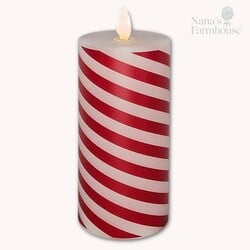 Candy Cane Moving Flame LED Pillar Candle - 6" x 3"