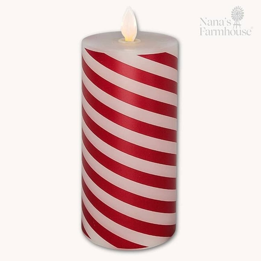 Candy Cane Moving Flame LED Pillar Candle - 6" x 3"