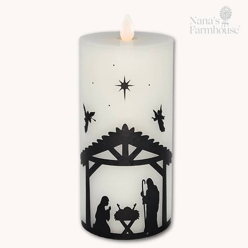 Nativity Moving Flame LED Pillar Candle - 6" x 3"