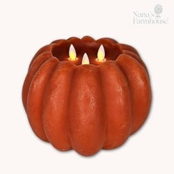 Orange Pumpkin Carved Moving Flame LED Candle - 6" x 8"