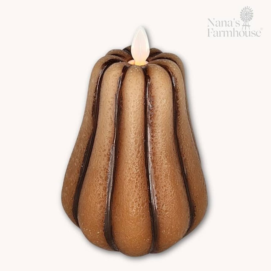 Brown Pumpkin Moving Flame LED Pillar Candle - 4.7"