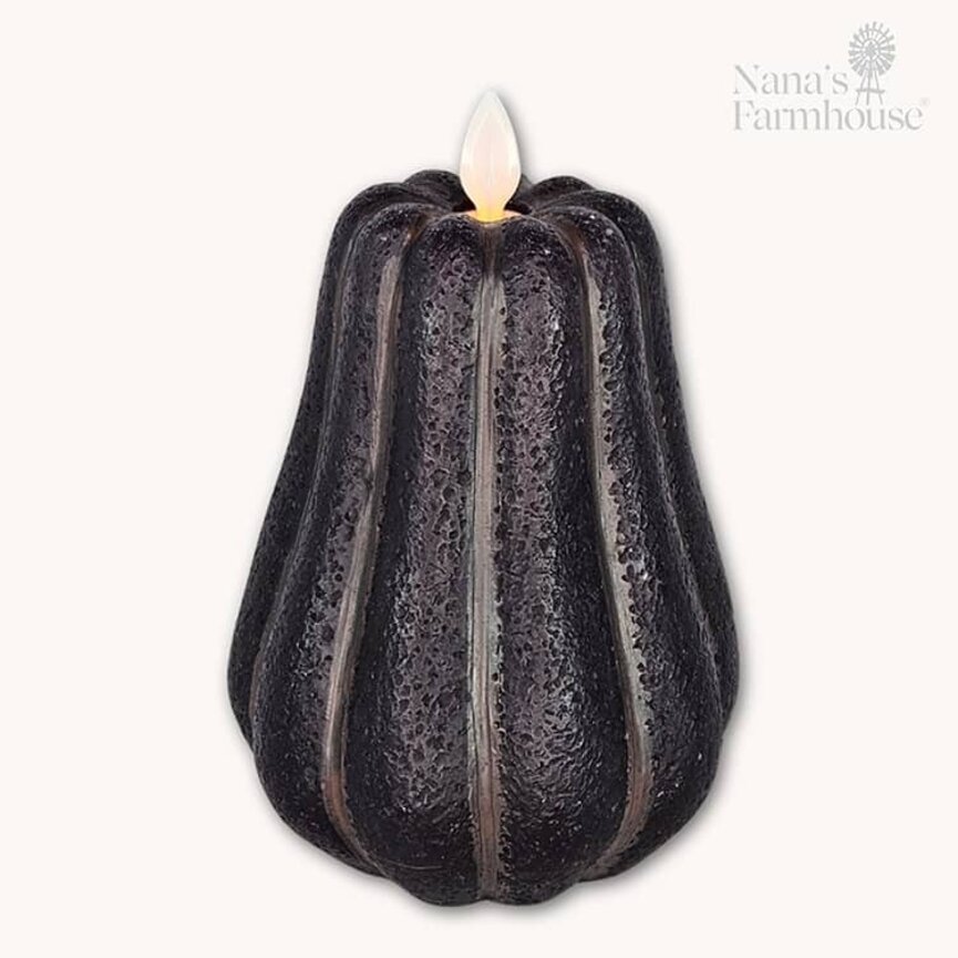 Black Pumpkin Moving Flame LED Candle - 4.7" x. 3.8"