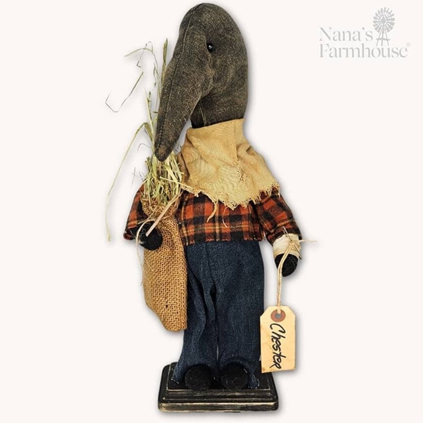 Chester Crow Doll Orange Plaid Shirt with Long Bag Of Grass - 16.5"