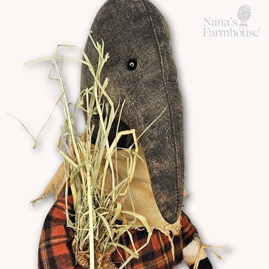 Chester Crow Doll Orange Plaid Shirt with Long Bag Of Grass - 16.5"