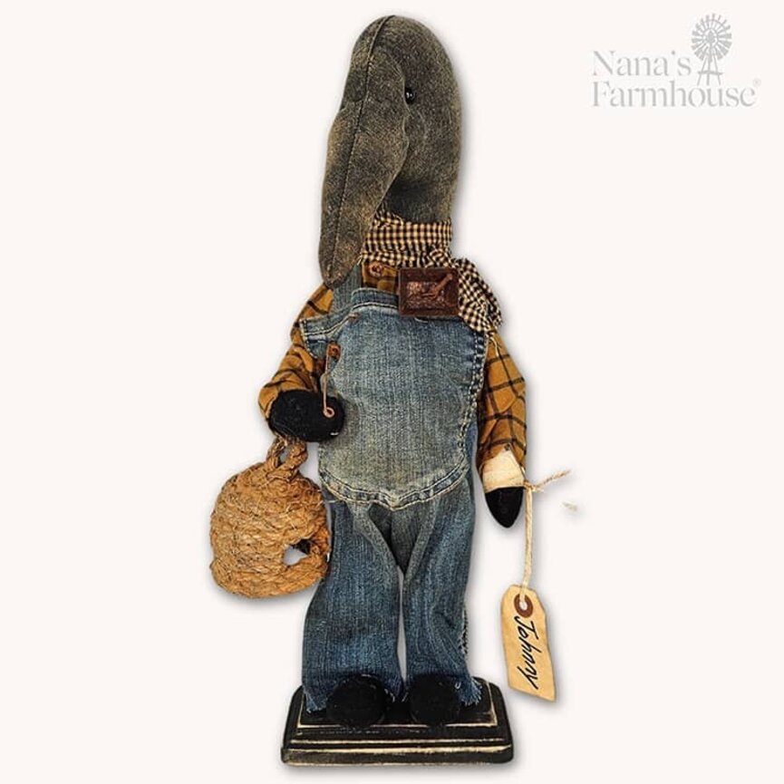 Johnny Boy Crow Doll Denim Overalls and Bee Skep - 16.5"