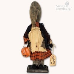 Mary Lou Girl Crow Burnt Orange Plaid Dress with Pumpkin - 16.5"