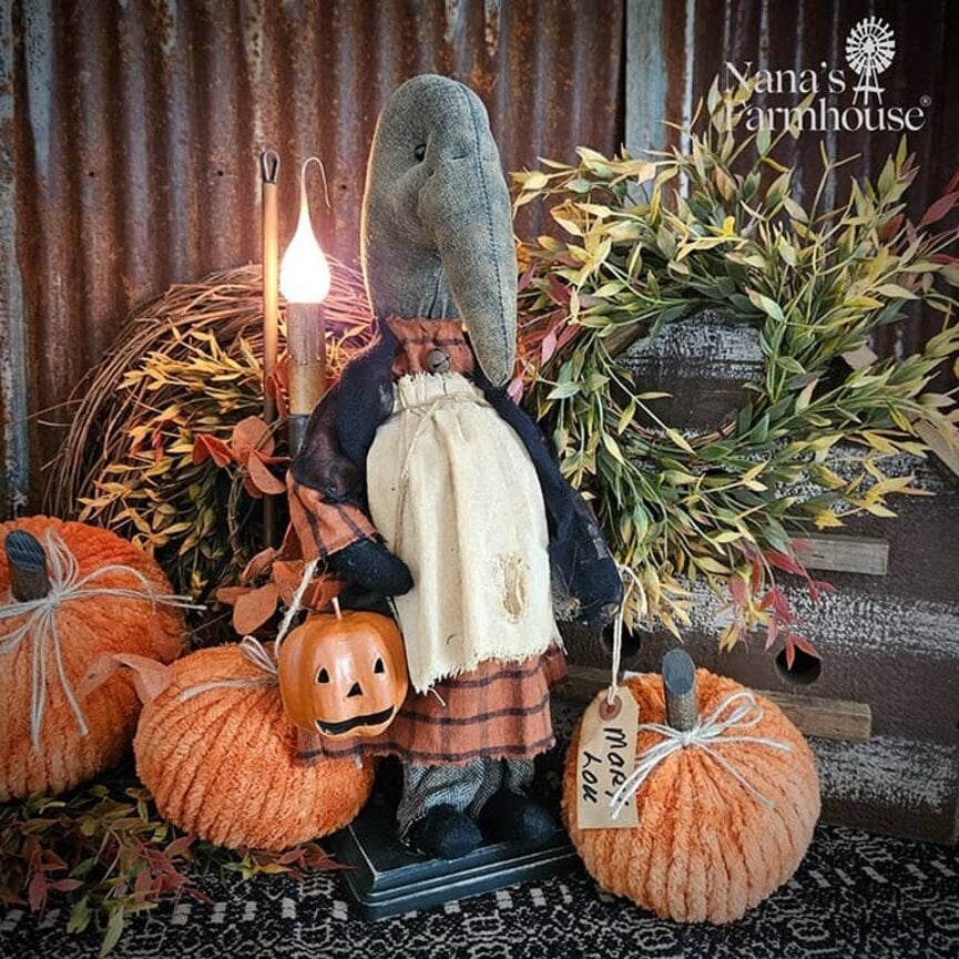 Mary Lou Girl Crow Burnt Orange Plaid Dress with Pumpkin - 16.5"