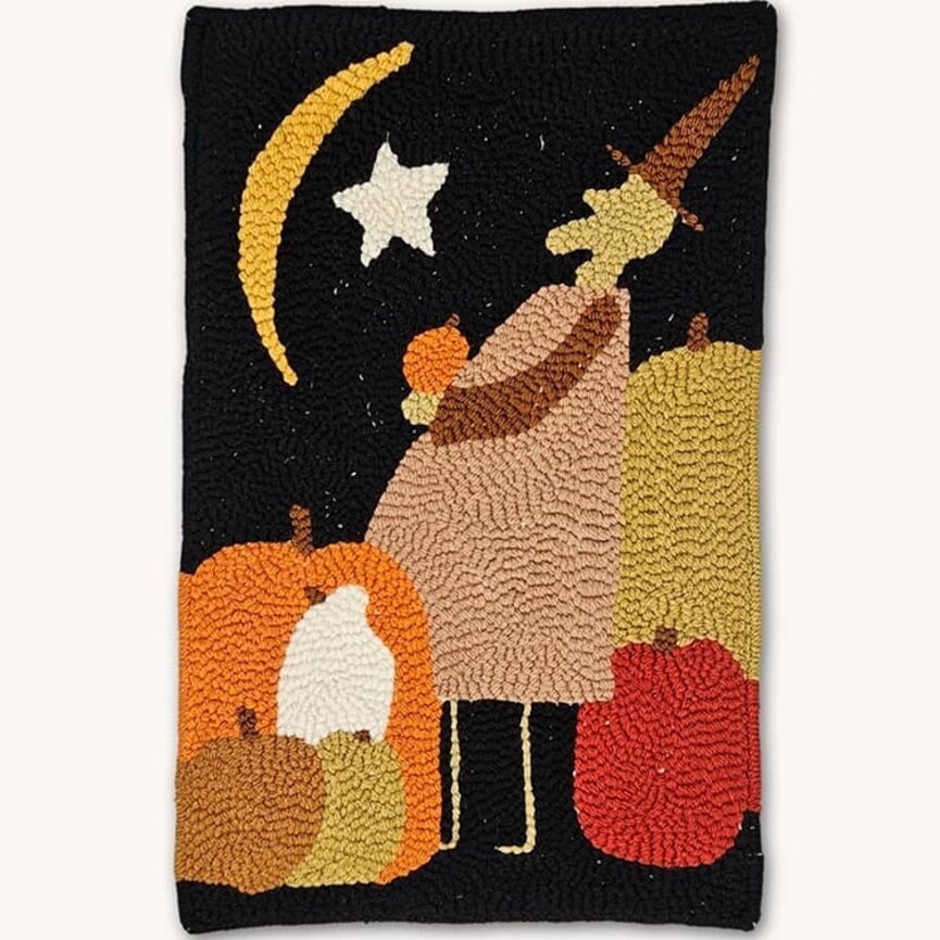 Needle Punched Rug Witch with Pumpkins Mat - 14 " x 9"