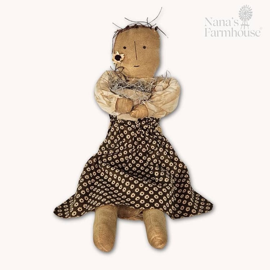 Effie Shelf Sitter Girl Doll with Flower Pot Brown Floral Apron - 22"