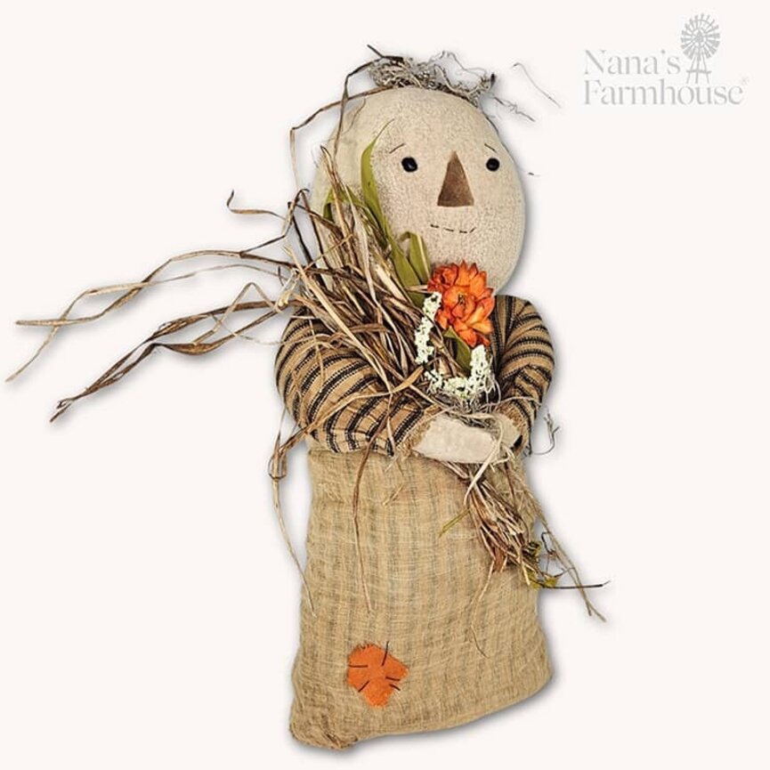 Sadie Pumpkin Head Girl Doll Cream Weighted Base with Flower - 14"