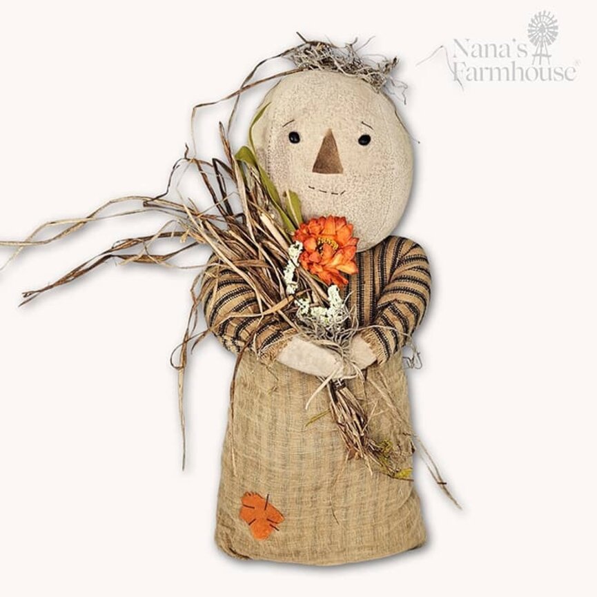 Sadie Pumpkin Head Girl Doll Cream Weighted Base with Flower - 14"