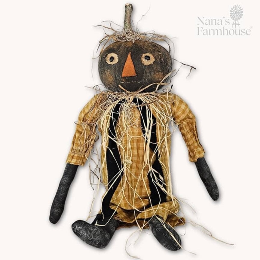 Flora Shelf Sitter Pumpkin Girl Doll Black with Gold Check Dress - 23"