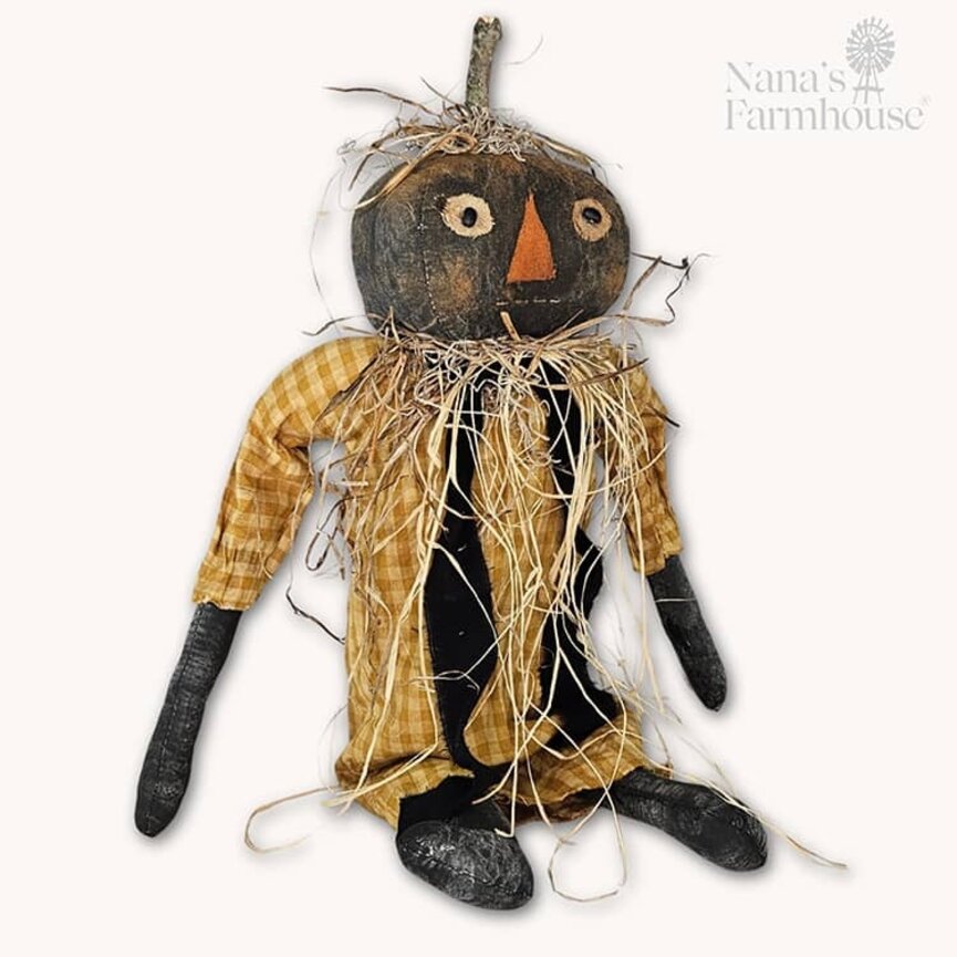 Flora Shelf Sitter Pumpkin Girl Doll Black with Gold Check Dress - 23"