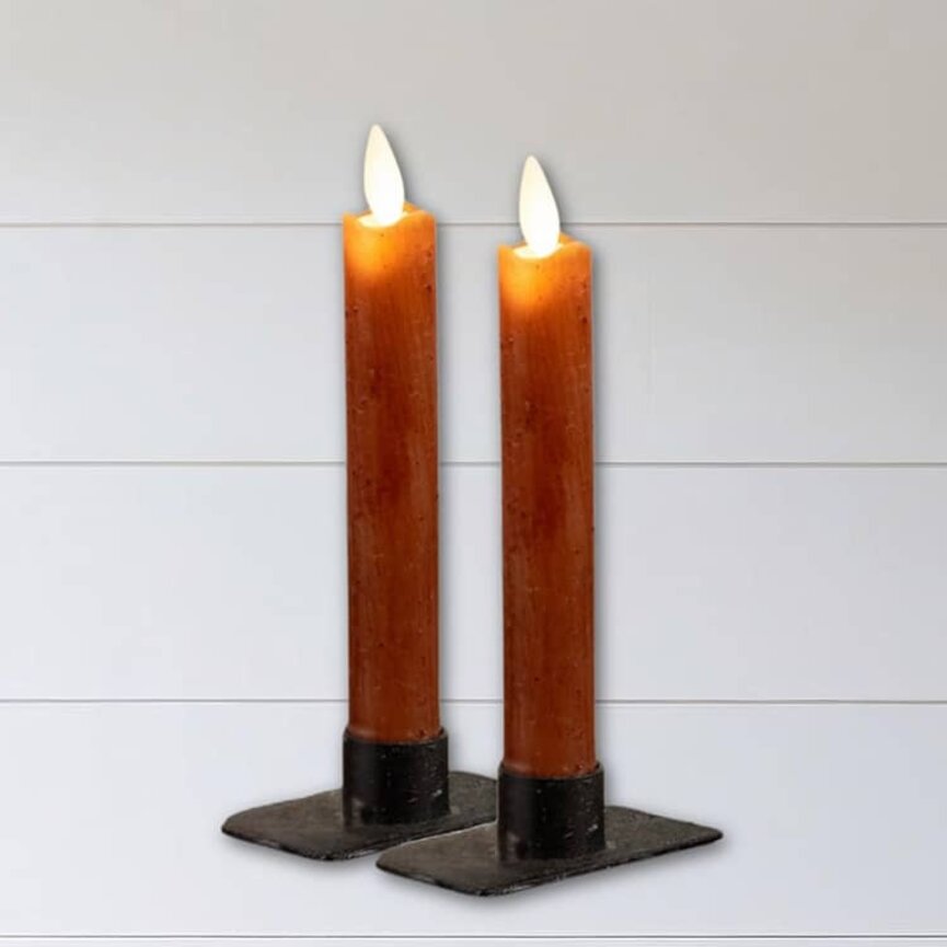 Moving Flame Taper Candle Bronze Set of Two  - 6.75"