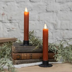 Moving Flame Taper Candle Bronze Set of Two  - 6.75"