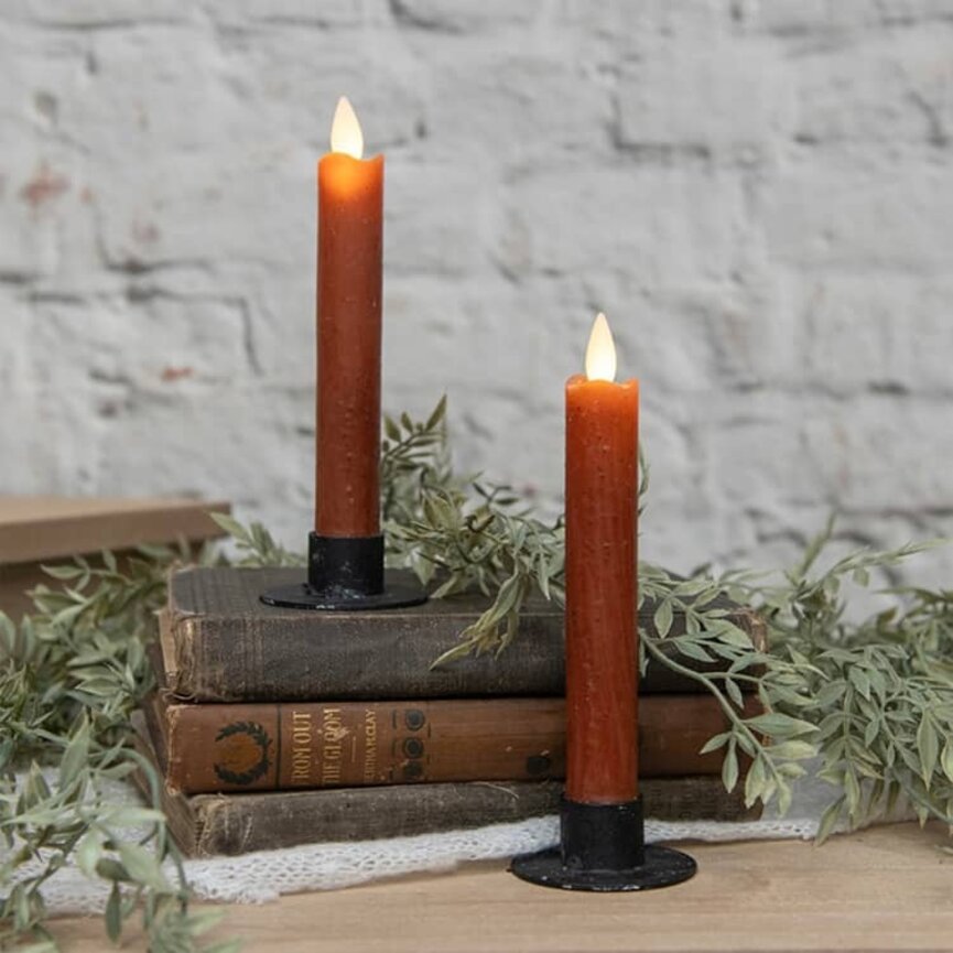 Moving Flame Taper Candle Bronze Set of Two  - 6.75"
