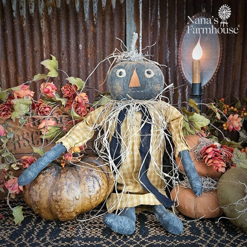 Flora Shelf Sitter Pumpkin Girl Doll Black with Gold Check Dress - 23"