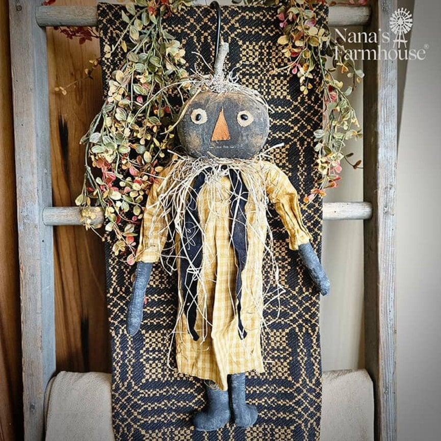 Flora Shelf Sitter Pumpkin Girl Doll Black with Gold Check Dress - 23"