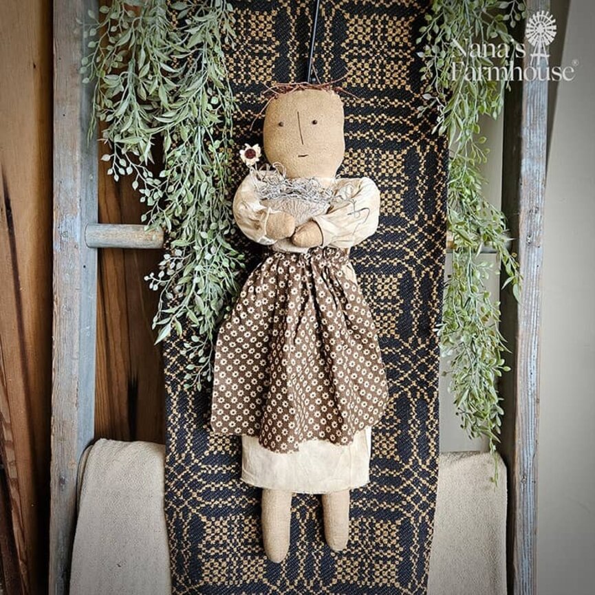 Effie Shelf Sitter Girl Doll with Flower Pot Brown Floral Apron - 22"