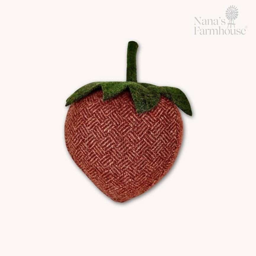 Handcrafted Wool Red Tan Strawberry with Weave Pattern - 6.5" x 5"