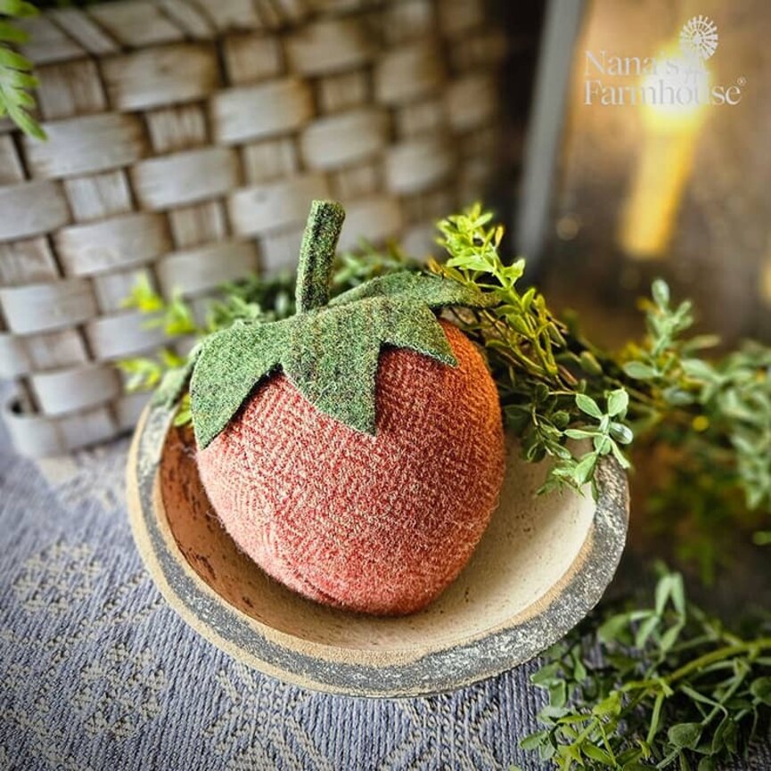 Handcrafted Wool Red Tan Strawberry with Weave Pattern - 6.5" x 5"