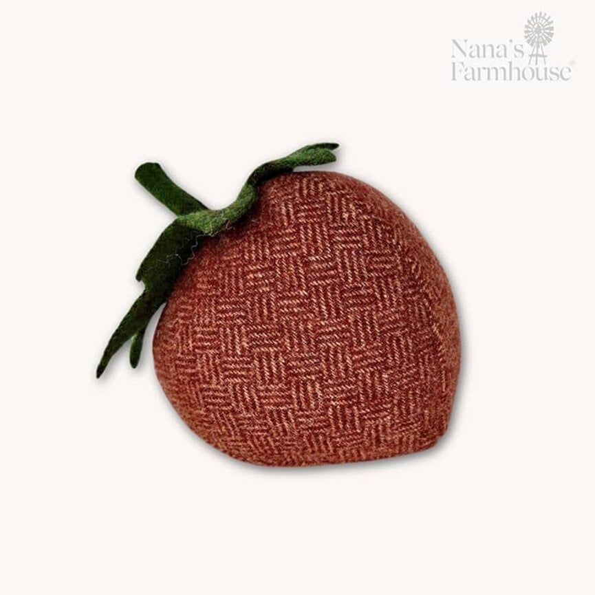 Handcrafted Wool Red Tan Strawberry with Weave Pattern - 6.5" x 5"