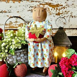 Girl Doll with Large Strawberry & Blue Strawberry Print Dress  23"