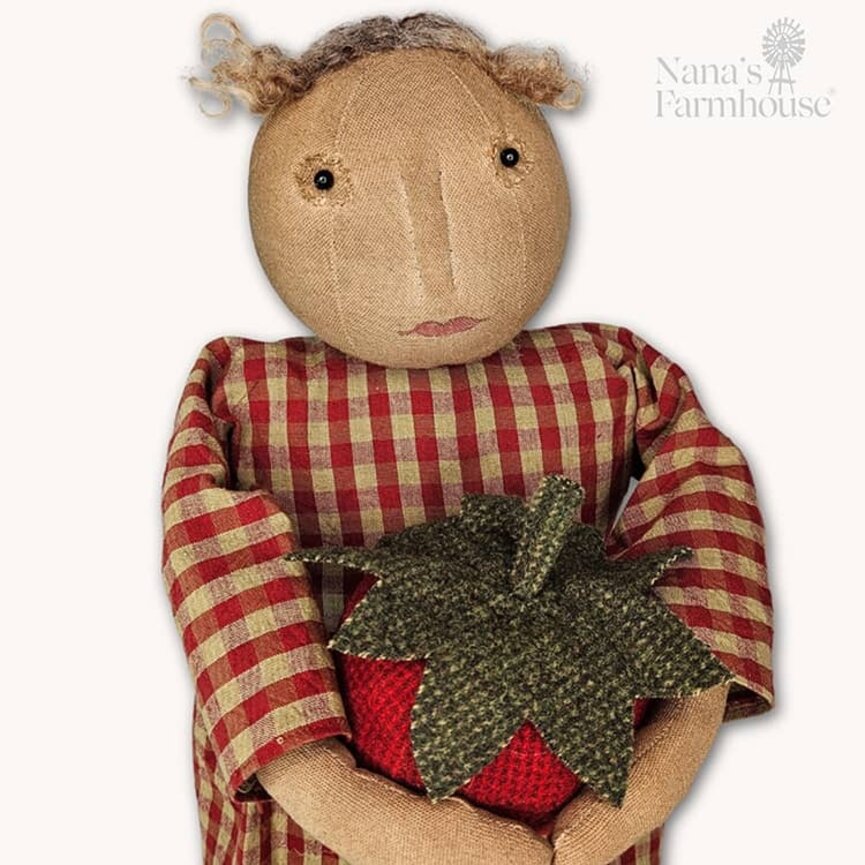 Girl Doll with Large Strawberry Red Tan Checked Dress - 23"
