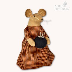 Weighted Base Mouse with Black Pumpkin Burnt Orange Checked Dress - 13"