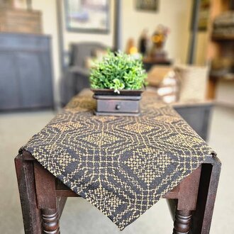 Nantucket Black over Mustard Table Square - 34"