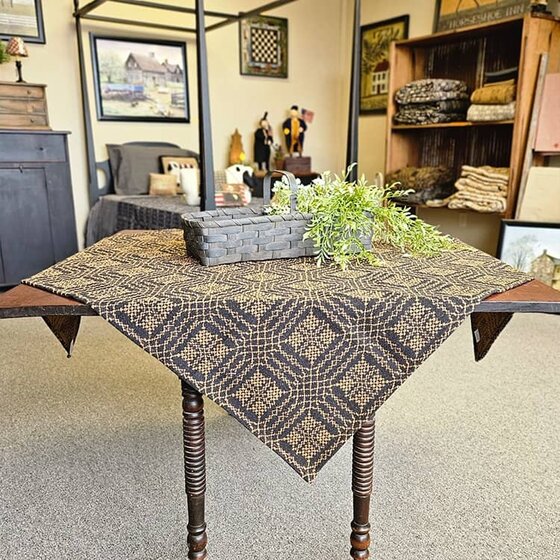 Nantucket Black over Mustard Table Square - 52"