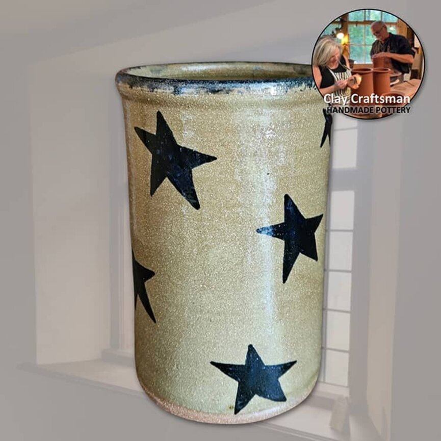 Clay Craftsman Brown Pottery Stars Canning Crock - 7"