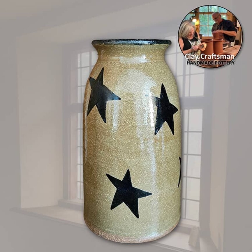 Clay Craftsman Brown Clay Pottery Canning Crock with Stars - 9"