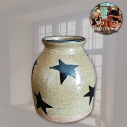 Clay Craftsman Brown Clay Pottery Canning Crock with Stars - 5"