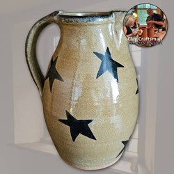 Clay Craftsman Brown Pottery Pitcher Large with Stars - 10"